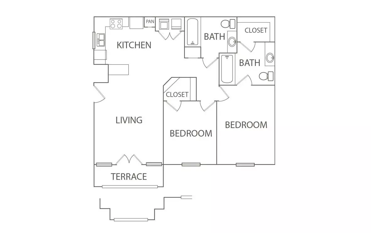 2 Beds • 2 Bath floor plan