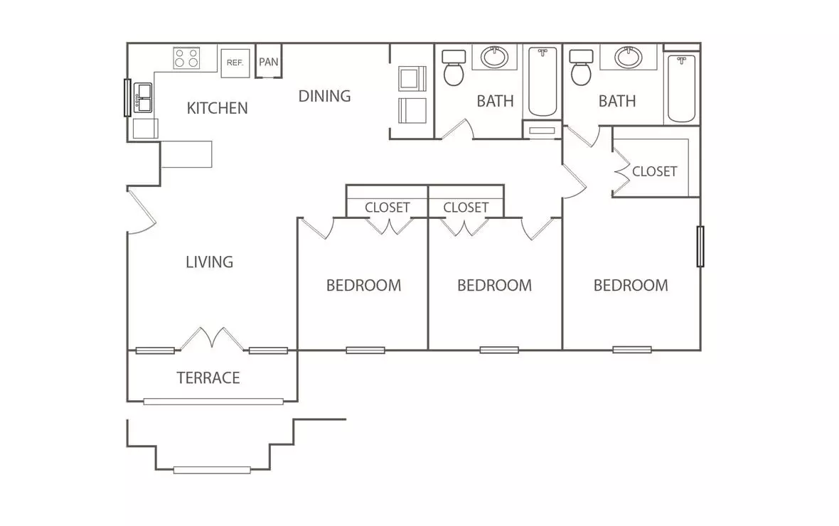 3 Beds • 2 Bath floor plan