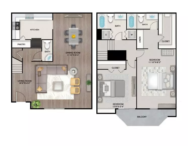 2 Beds • 2 Bath WAITLAB4 floor plan