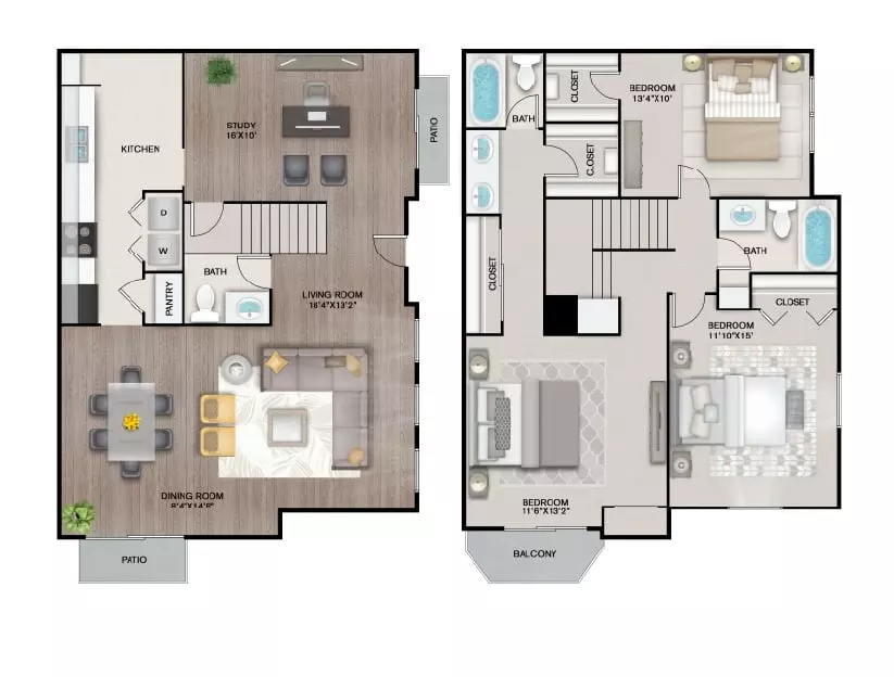 3 Beds • 2 Bath WAITLAC1 floor plan