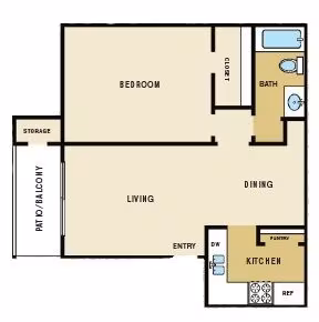 1 Bed • 1 Bath 2107 floor plan