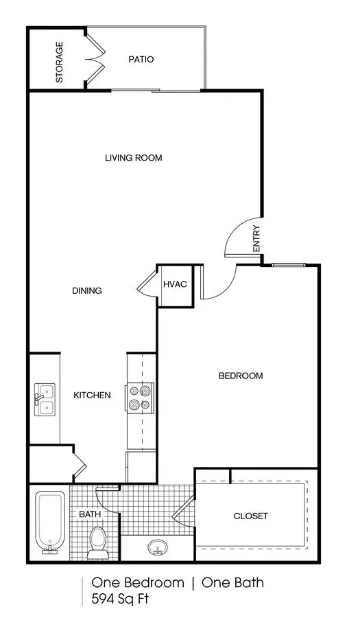 1 bedroom 1 bath 1816A floor plan