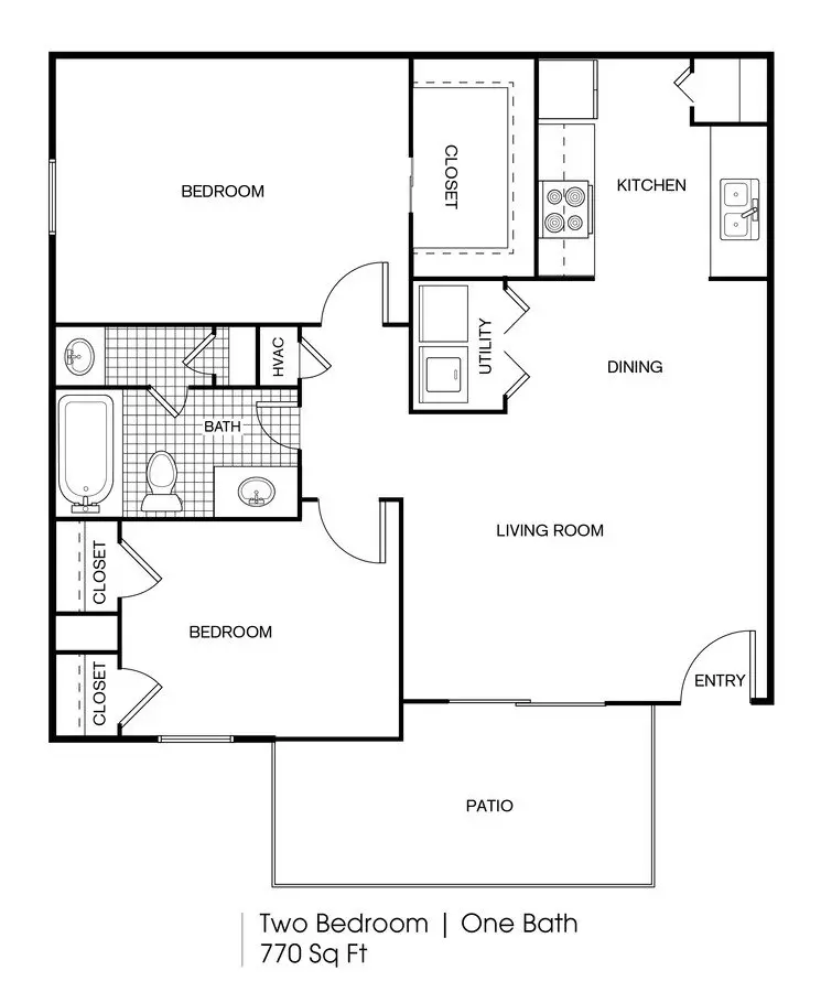 2 bedroom 1 bath 0413B floor plan