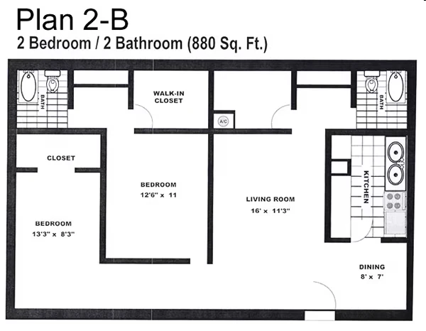 2 Beds • 2 Bath 125 floor plan