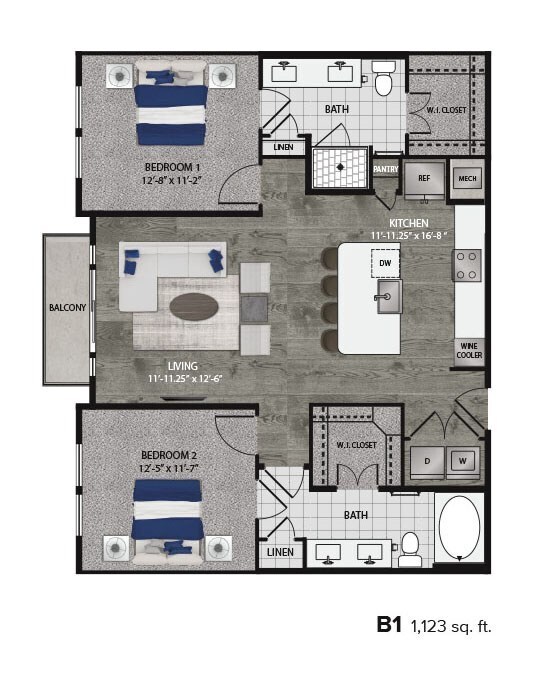2 Beds • 2 Bath 607 floor plan