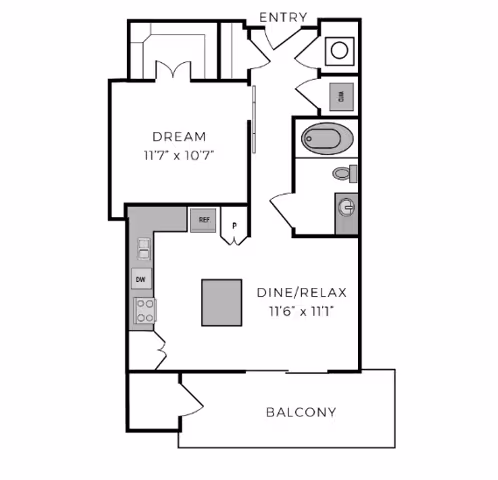 Flat 1 Bed 1 Bath 1-1107 floor plan