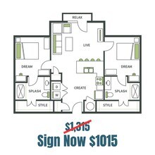 2BR/2BA Private floor plan