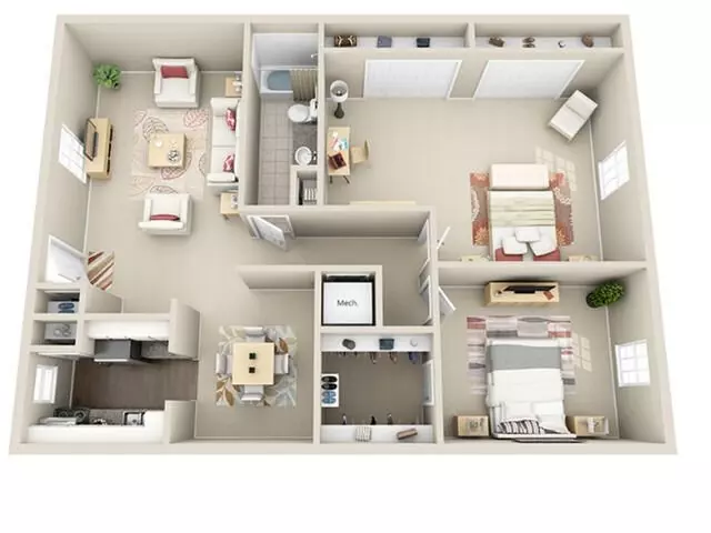 2 Beds • 1 Bath 3 floor plan