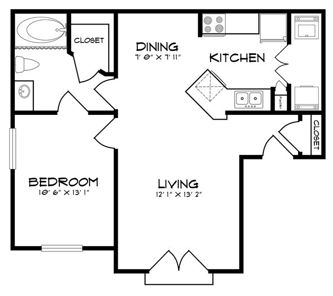 1 Bed • 1 Bath 5-525 floor plan