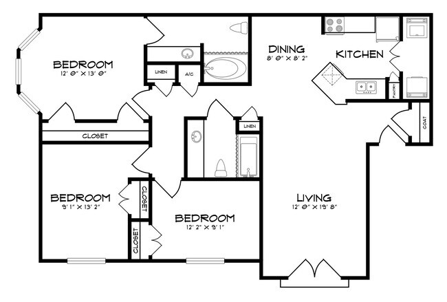 3 Beds • 2 Bath 7-722 floor plan