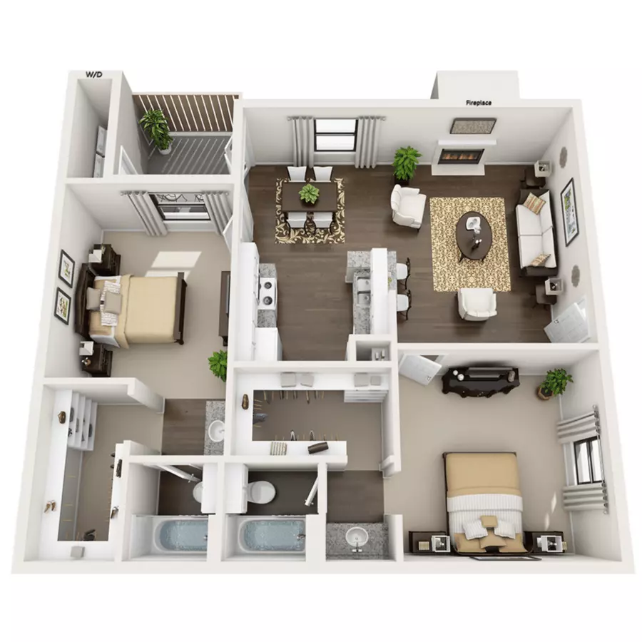 2 Beds • 2 Bath Standard floor plan