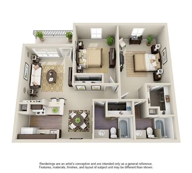 2 Beds • 2 Bath 2104 floor plan