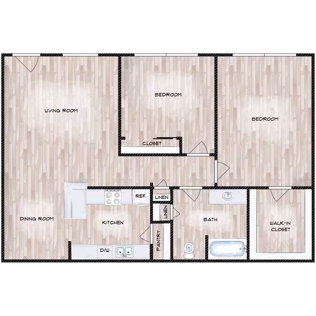 2 Beds • 1 Bath 86 floor plan