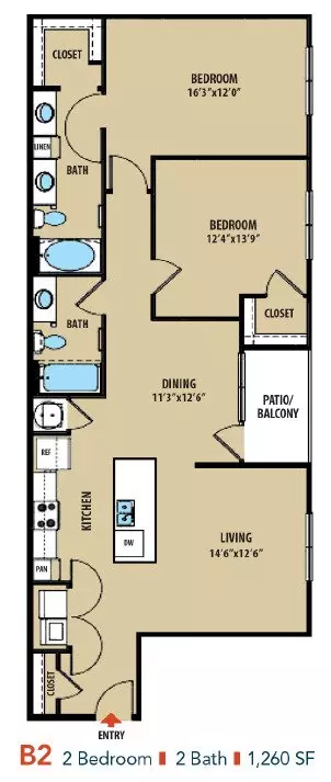 2 Beds • 2 Bath 1217 floor plan