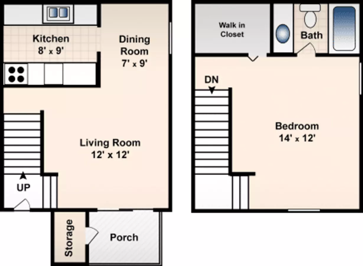 The Cedar | 1 Bed | 1 Bath | Townhome floor plan