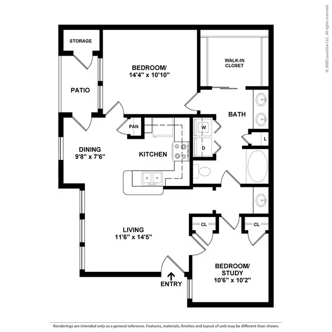 2 Beds • 2 Bath 1217 floor plan