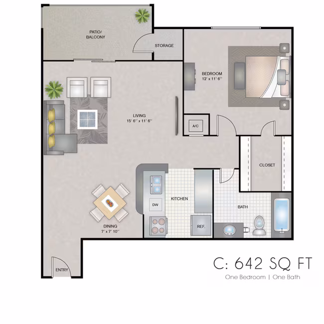 1 Bed • 1 Bath 1313-2 floor plan