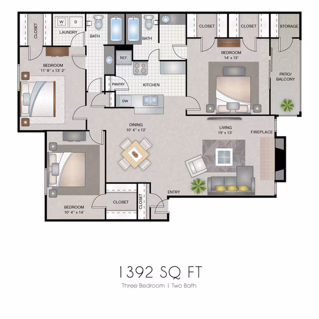 3 Beds • 2 Bath 2118-1 floor plan