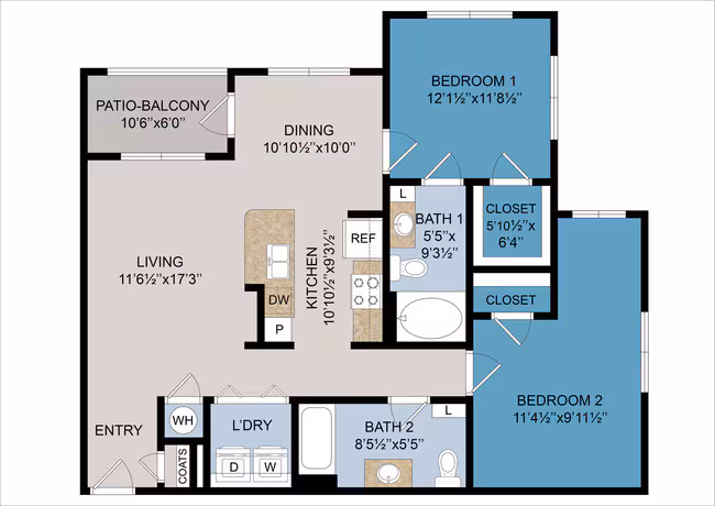2 Beds • 2 Bath 5207 floor plan