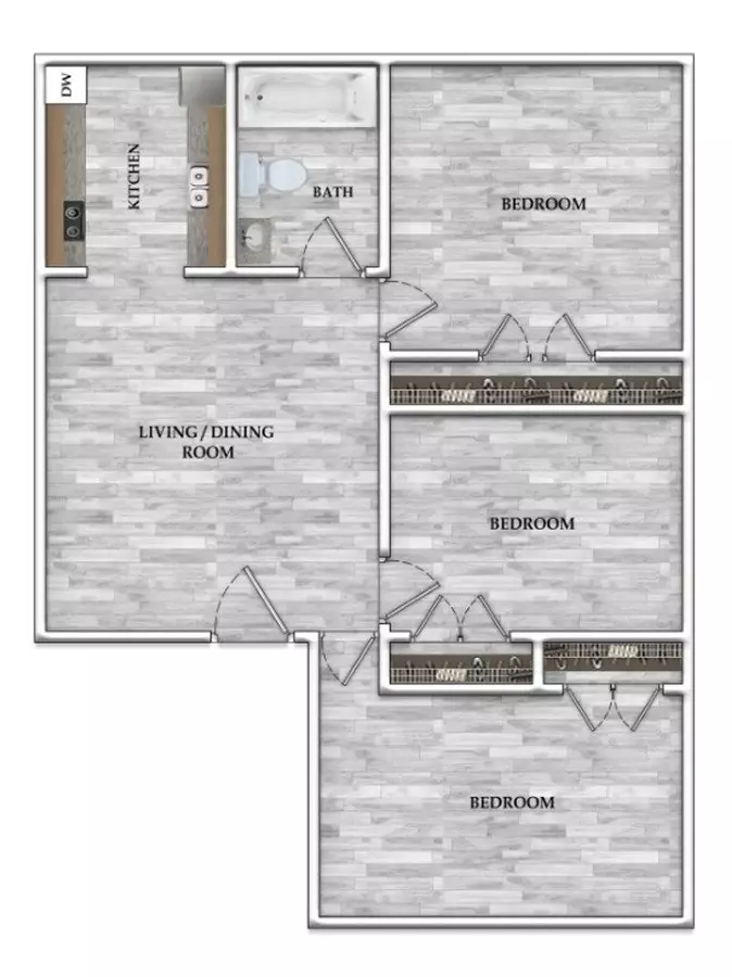 3 Beds • 1 Bath 57-D floor plan