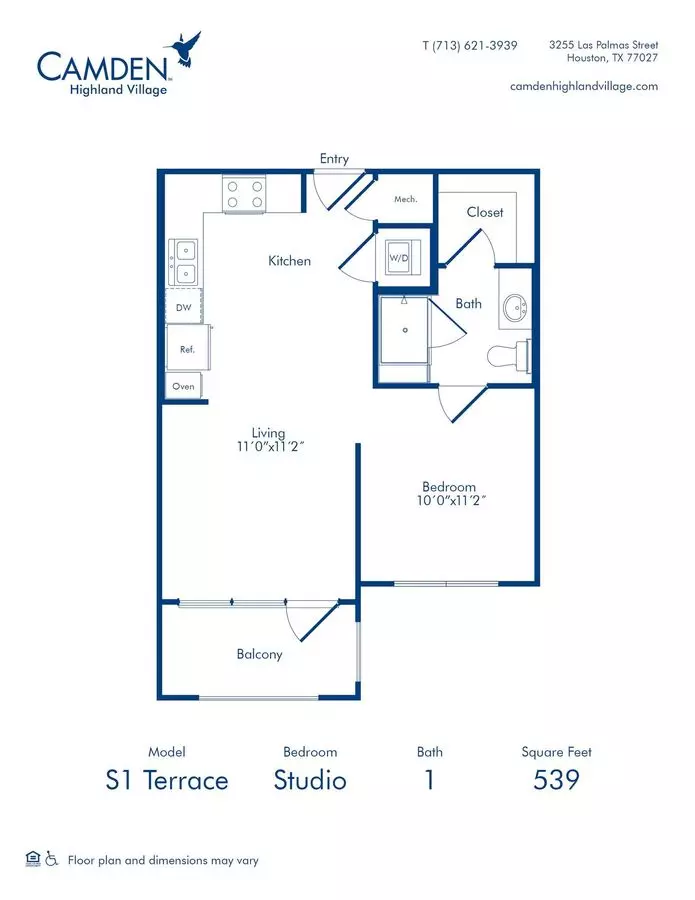 Studio • 1 Bath 539 floor plan