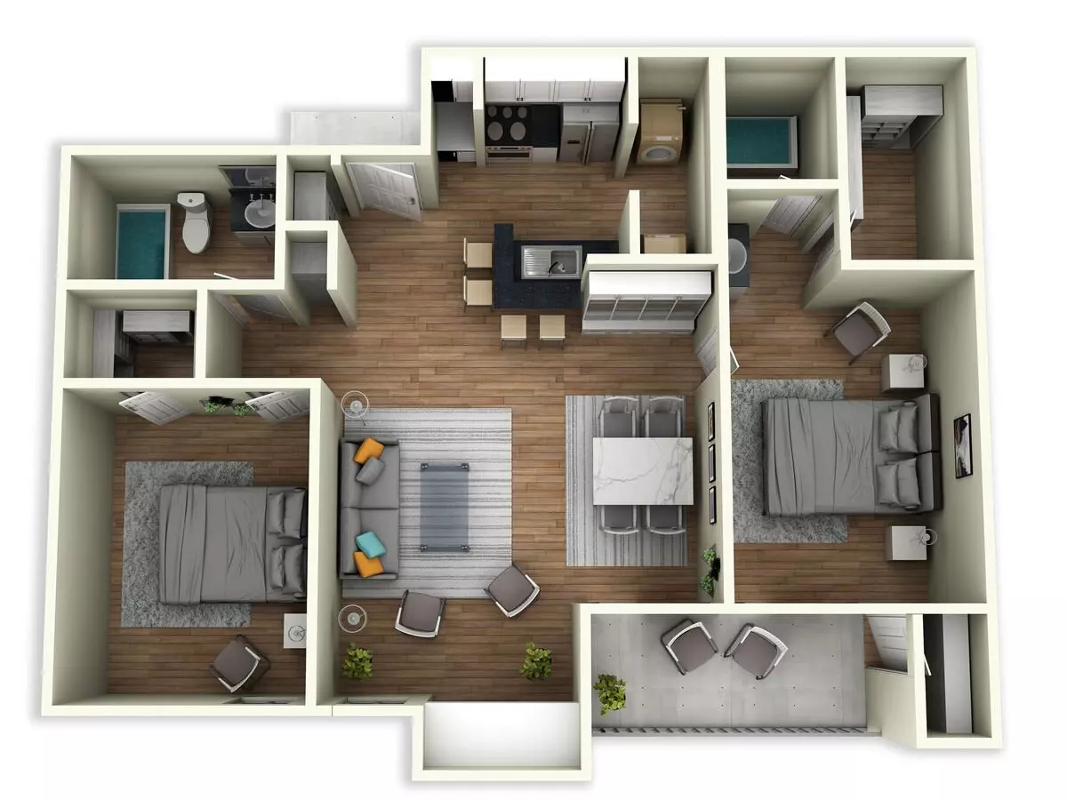 2 Beds • 2 Bath 0709 floor plan