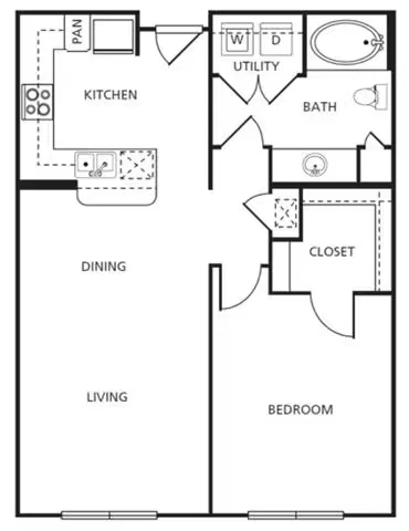 1 Bed • 1 Bath 2-2104 floor plan