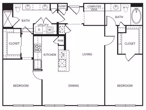 2 Beds • 2 Bath 2-2228 floor plan