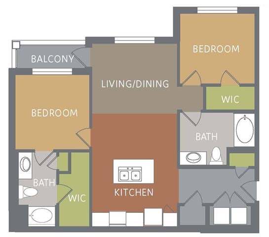 2 Beds • 2 Bath 8309 floor plan