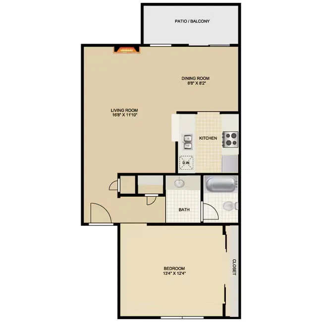 1 Bed • 1 Bath 380 floor plan