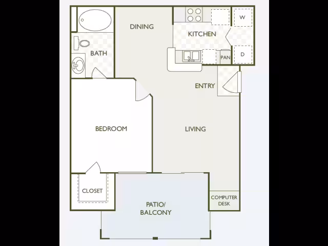 1 Bed • 1 Bath 0233 floor plan