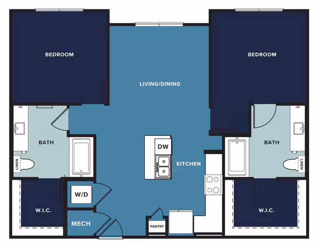 2 Beds • 2 Bath 06206 floor plan