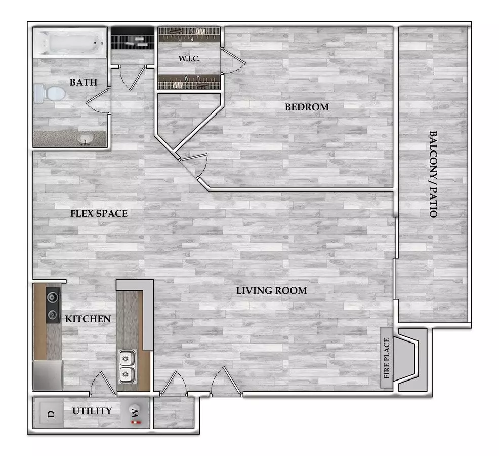 1x1 827 SF 0302 floor plan