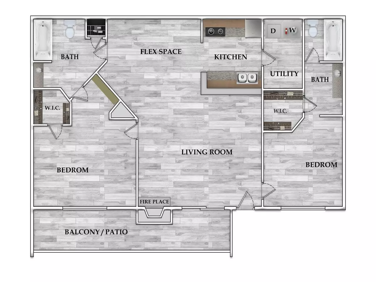 2x2 1040 SF 0390 floor plan