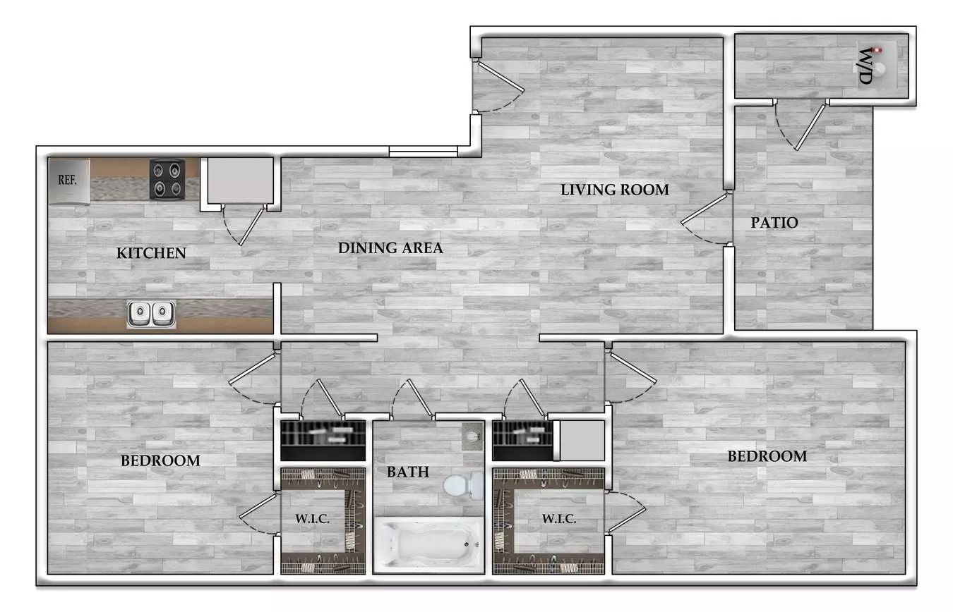 2 Beds • 1 Bath 272 floor plan