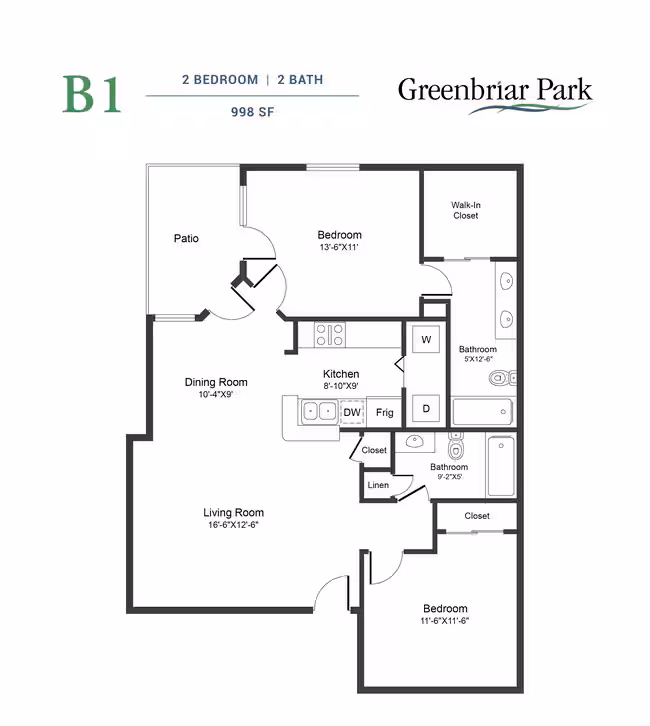 B1R 998sf 2/2 2001 floor plan