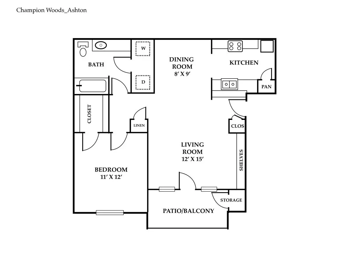 1 Bed • 1 Bath 811 floor plan