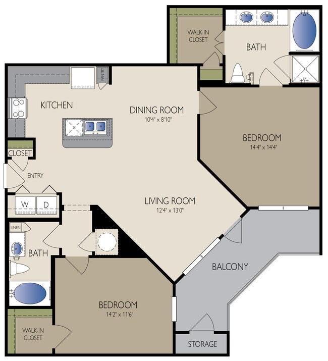 2 Beds • 2 Bath 102 floor plan