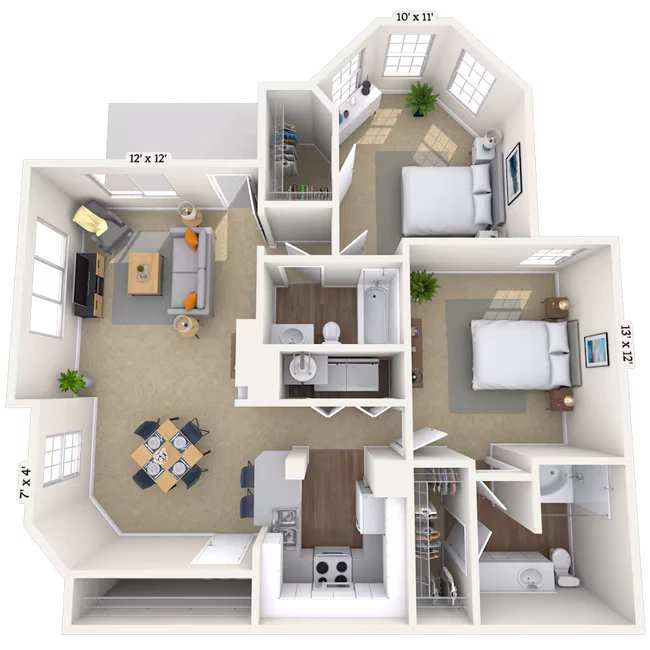 2 Beds • 2 Bath 009920 floor plan