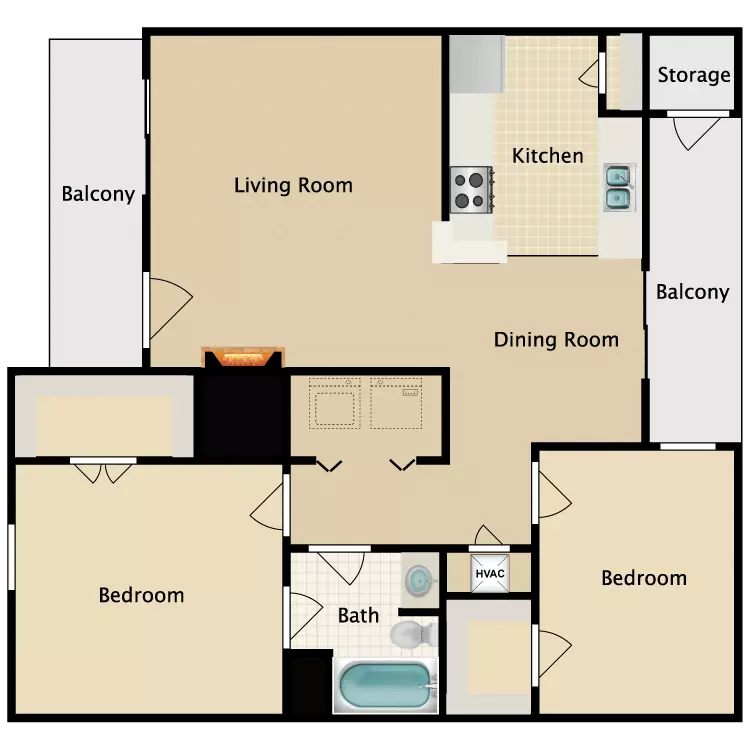 2 Beds • 1 Bath 01-1223 floor plan