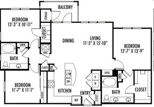 3 Beds • 2 Bath 7207 floor plan