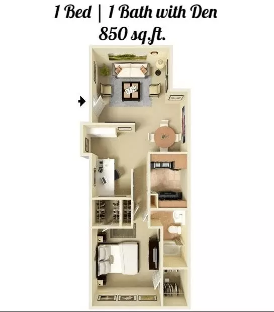 1 Bed 1 Bath Flat 1107 floor plan