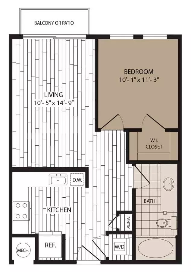 1 Bed • 1 Bath 617 floor plan