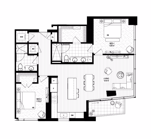 2 Beds • 2 Bath Drewery Place-2209 floor plan