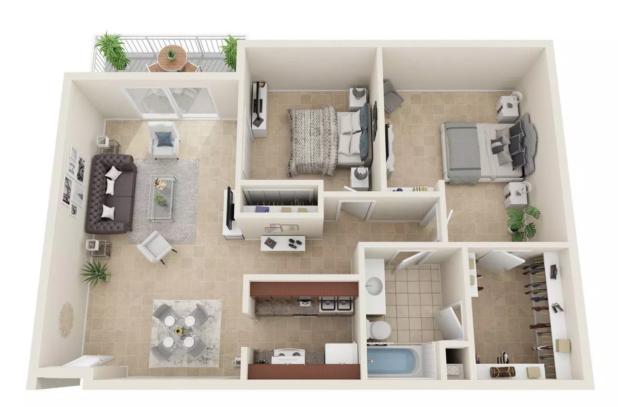 2 Bed/1 Bath 2131 floor plan