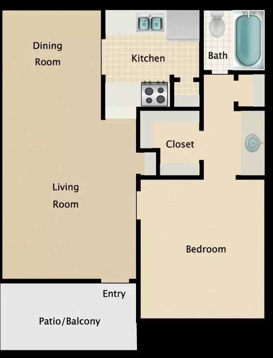 1 bedroom 1 bath 0714A floor plan