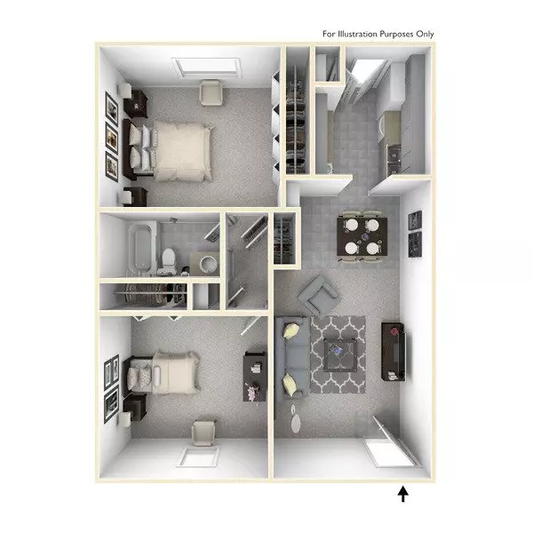 2 bedroom 1 bath 1-987 floor plan
