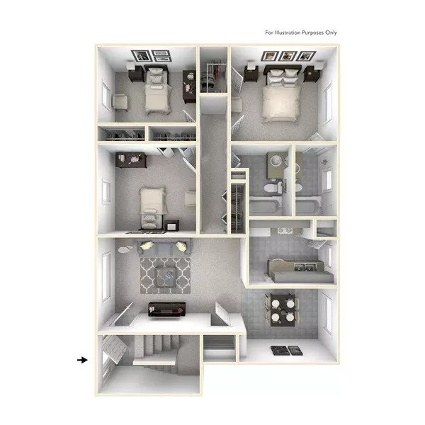 3 bedroom 2 bath 1-915 floor plan