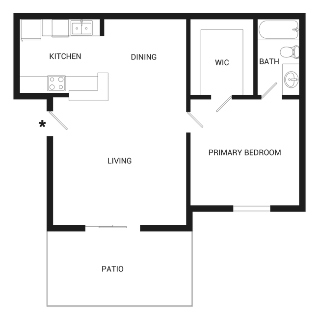 1 Bed • 1 Bath 0515 floor plan