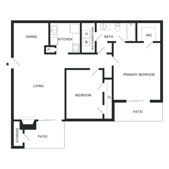 2 Beds • 1 Bath 0324 floor plan